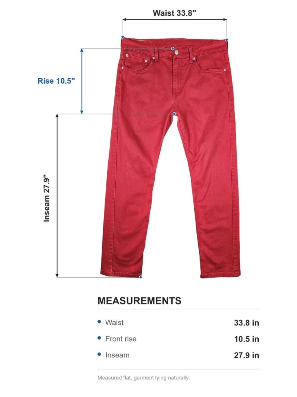 Levi's 502 Regular Taper Red Denim Jeans Mens 32x30 (34x28) - Picture 2 of 10